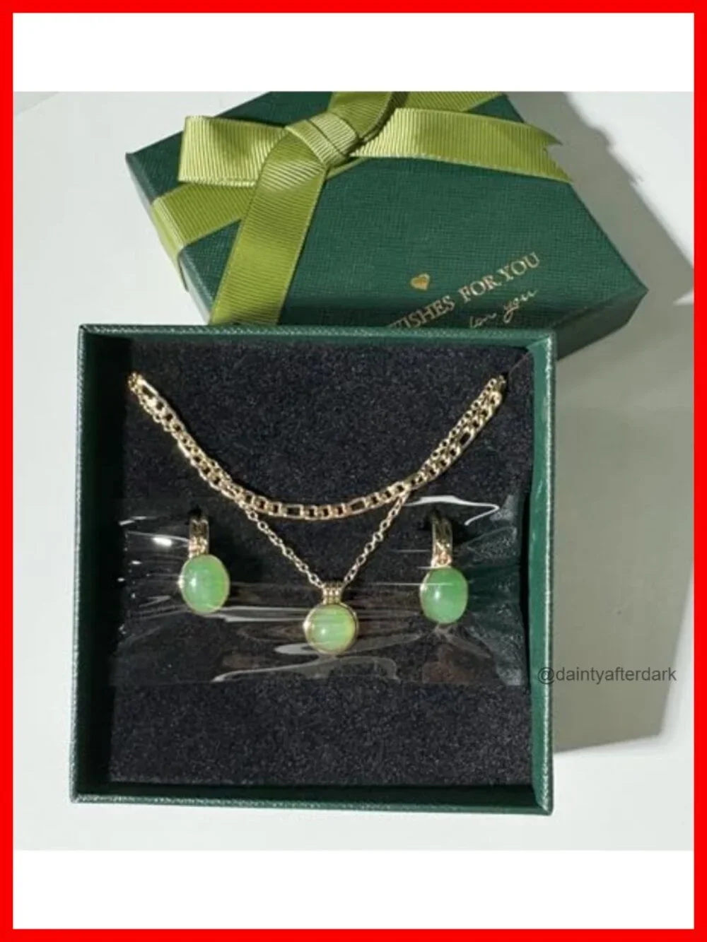 Gold-Plated Green Aventurine Jewelry Set - Hoop Earrings, Bracelet, Necklace